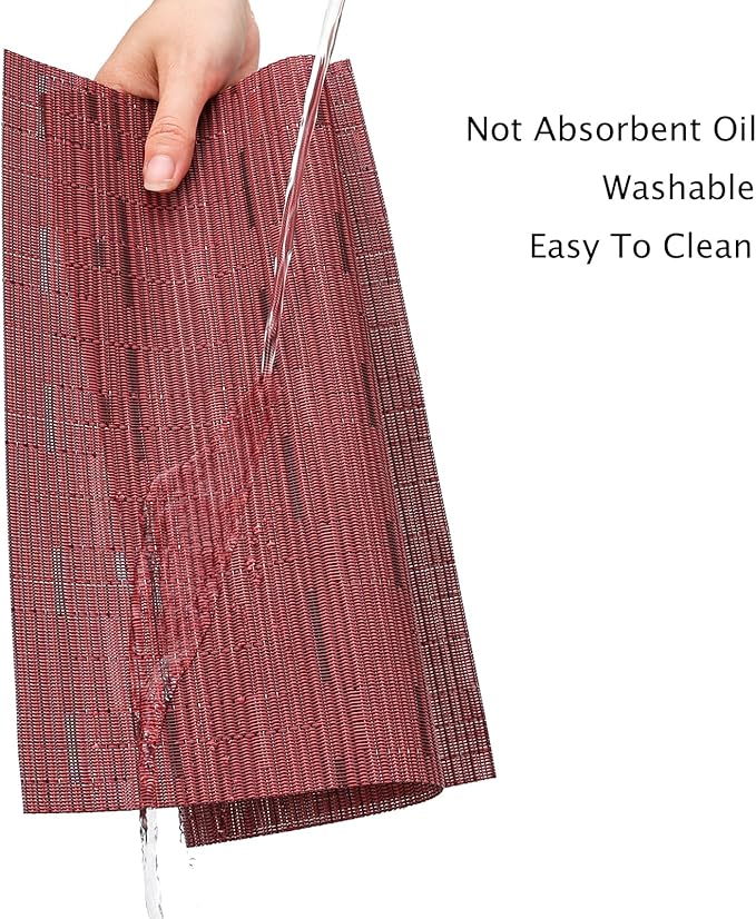 Myir JUN Placemats Set of 6, Vinyl Woven Placemats Place Mats Indoor Washable Table Mats Non-Slip Place mats for Dining Table (Red, Set of 6)