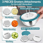 Herogo 5-Piece Mixing Bowls with Airtight Clear Lids, 3 Grater Attachments, Stainless Steel Large Bowls of 5 for Kitchen, Size 4.6, 3.5, 2.5, 2, 1.5QT Ideal for Mixing and Serving, Blue
