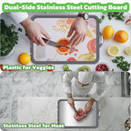 Titanium Cutting Board for Kitchen Large Cutting Boards Double-Sided Cutting Boards with Handle and Stand Stainless Steel Cutting Board and PP Chopping Board for Cutting Meats &Vegetables