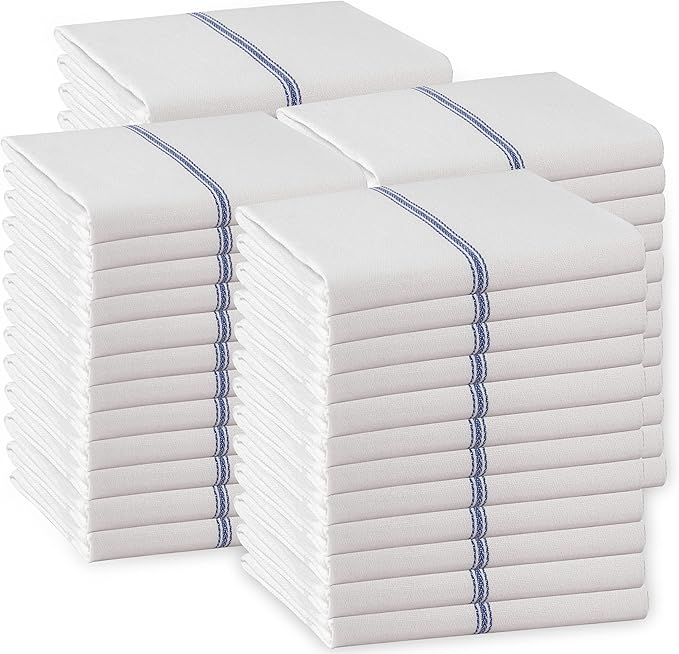 LANE LINEN Kitchen Towels Bulk Set - 100% Pure Cotton Dish Towels for Kitchen, Super Absorbent Kitchen Hand Towel, Blue Tea Towels, Soft & Durable Dish Cloths, Pack of 48 – 15”x25”, Blue Stripe