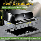 34-Inch Premium Built-In Liquid Propane Griddle for Outdoor Kitchen, 3-Burner Heavy Duty Stainless Steel Flat Top Grill with Lid, 48,000 BTUs, Large Cooking Area for BBQ Island, Outdoor Cooking, Black