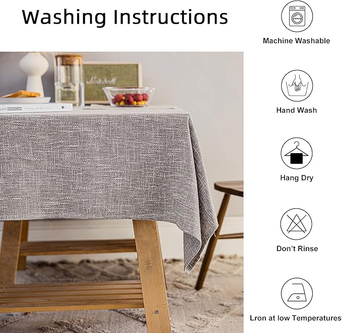 Waterproof Cotton Linen Tablecloths Rectangle Dining Table Cloth, Wipe Clean Indoor & Outdoor Table Cover for Buffet Party and Banquets, Wrinkle Resistant（54"x86"） Gray Coffee