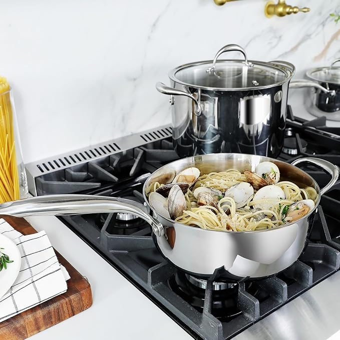 KEAWELL K3 Premium 4-Quart Tri-Ply Stainless Steel Sauté Pan with Lid, Induction & Oven Safe up to 600°F, Even Heating, Professional Cookware for All Stovetops (4-Qt)