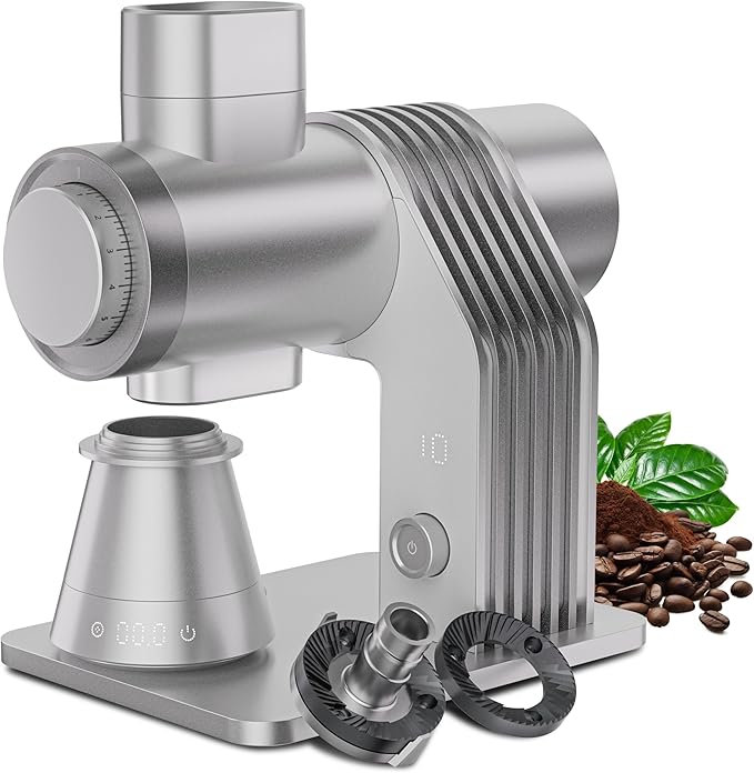 Gevi VelPro 400 Single Dose Espresso Grinder with Variable Speed, Stepless Adjustment, 64mm Titanium Flat Burr & Single Dosing Cup, Coffee Bean Grinder for Drip, French Press & Cold Brew-Silver