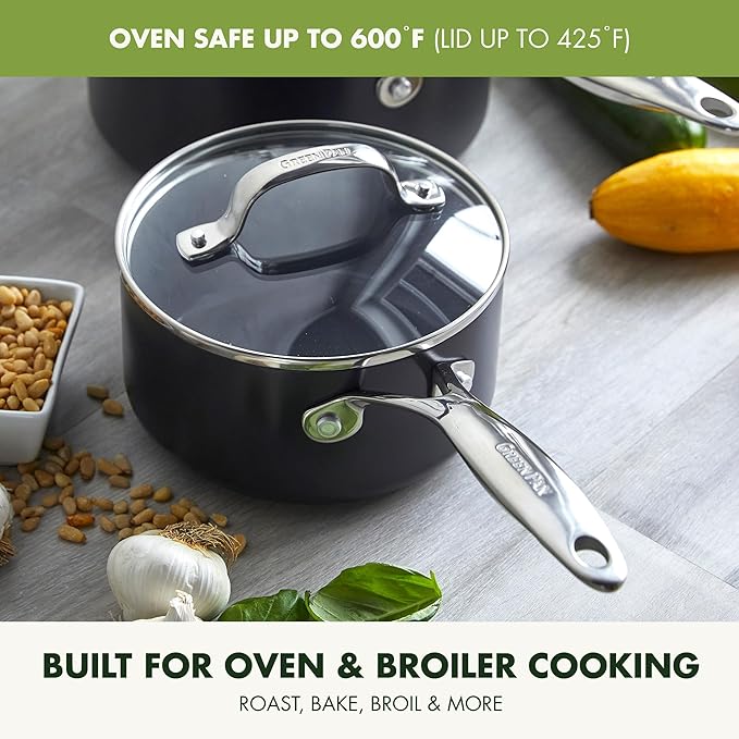 GreenPan Valencia Pro Hard Anodized Healthy Ceramic Nonstick 2QT Saucepan Pot with Lid, PFAS-Free, Induction, Dishwasher Safe, Oven Safe, Gray