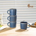 GBHOME 6 OZ Stackable Coffee Mugs, Ceramic Coffee Mugs with Texture Patterns for Man,Woman,Dad,Mom, Modern Coffee Cups Set of 4 for Espresso/Cappuccino/Cocoa. Dishwasher&Microwave Safe, Moonlight Blue