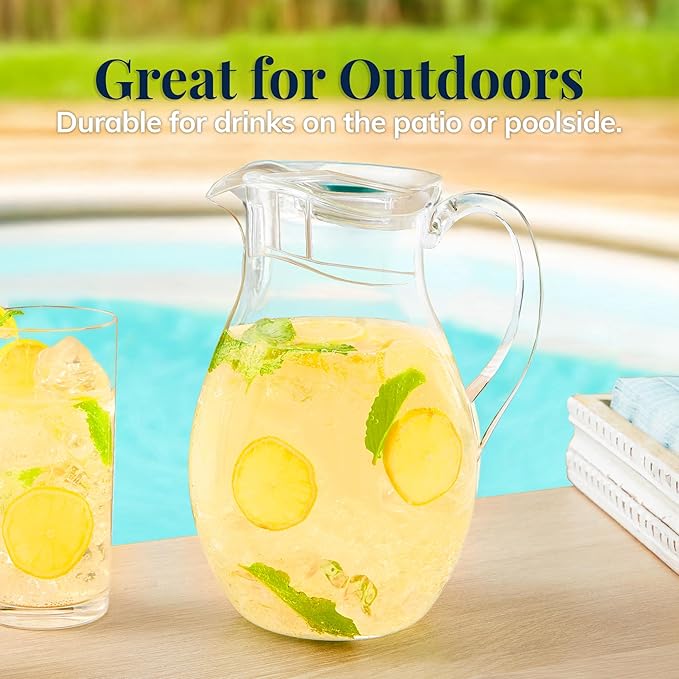 US Acrylic 72oz Acrylic Clear Acrylic Pitcher with Lid, Reusable, BPA-free, Indoor and Outdoor Pitcher for Water, Lemonade, Juice, and Soda Pop