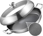 DELARLO Paella Pan With Lid 14 Inch Tri-Ply Large Stainless Steel Nonstick Frying Pan,Induction Skillets,Fast Heating Cookware,Indoors Outdoors,paelleras para 12 personas Jumbo Cooker