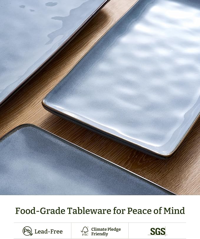famiware Serving Platter, Rectangular 15.67/14.1/12.6inch Serving Dishes for Entertaining, Reactive Glaze, Stoneware Serving Trays for Party, Food, Turkey, Snack, Cheese, Ocean Series, Blue