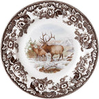 Spode Woodland Elk Salad Plate - American Wildlife Design, British Flowers Border for Rustic Dining, 8 Inch Fine Earthenware - Oven, Microwave, Freezer & Dishwasher Safe, Made in England