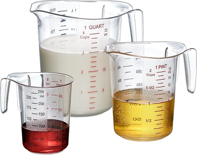 Amazing Abby - Melissa - Unbreakable Plastic Measuring Cups (3-Piece Set), Food-Grade Measuring Jugs, 1/2/4-Cup Capacity, Stackable and Dishwasher-Safe, Great for Oil, Vinegar, Flour, More