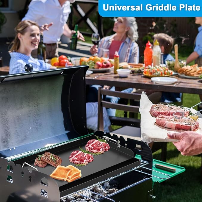 25" x 16.5" Nonstick Carbon Steel Griddle for Gas/Electric/Charcoal Grills, Universal Flat Top Griddle for Weber Charbroil Camp Chef, Griddle Plate with Grease Groove for Parties, Camping, Tailgating