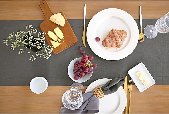 Solino Home Linen Steel Gray Table Runner 72 Inches Long - 100% Pure Linen Hemstitch Table Runner 14 x 72 Inch for Dresser, Dining, Summer, Fall, Autumn, Halloween - Classic Hemstitch