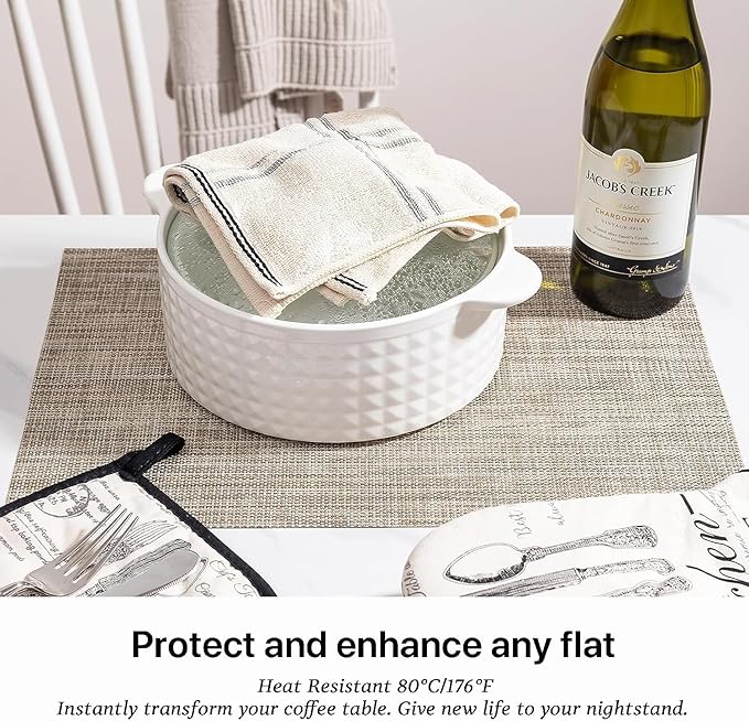 LEXMORE Placemat Set of 4 Vinyl/Plastic Woven Place Mats for Kitchen Table Indoor/Outdoor Washable Placemat Wipeable Dining Table Mats(Caramel)