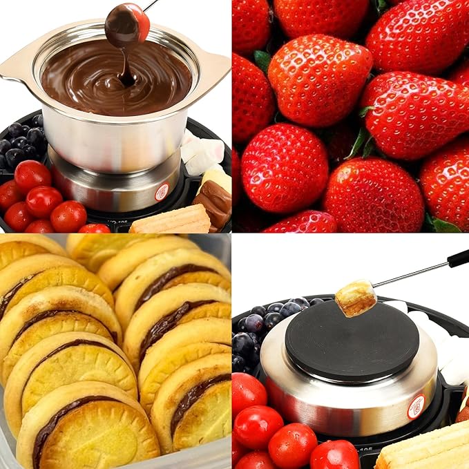 SANGLE SOPFFY 2 in 1 Fondue Pot & Electric S'mores Maker - Cheese and Chocolate Fondue Set with Temperature Control,Detachable Trays,Fondue Pot Electric Set w 4 Forks,Perfect for Parties,Family Gifts
