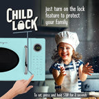 Nostalgia Retro 1000W Microwave Oven 1.1 Cu Ft Capacity – Child Safety Lock, 8 Auto-Cook Settings – Countertop Kitchen Appliance – Aqua
