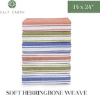 Salt Earth Kitchen Towels Cotton Dish Towel Size 24x14 Inches Set of 6 100% Ring Spun Cotton Absorbent Quick Dry Herringbone Weave Lint Free Washable Dishcloth Hanging Loop Multiple Color Stripe