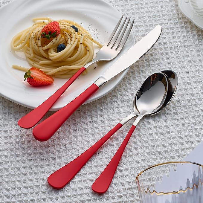 20 Piece Red 18/0 Flatware Utensil Set for 4, Include Dinner Knife,Dinner Forks,Dinner Spoons,Salad Forks,Teaspoons,Silverware Set for 4, Dishwasher Safe
