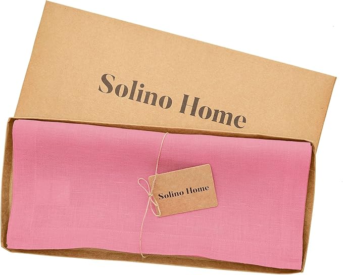 Solino Home Linen Table Runner 72 Inches Long - 100% Pure Linen Pink Carnation Table Runner 14 x 72 Inch for Summer, Halloween - Fete