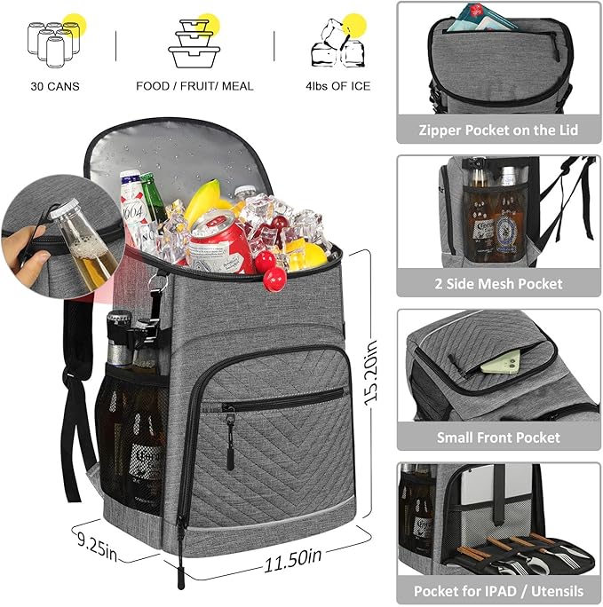 Cooler Backpack Insulated Leakproof Waterproof Backpack Cooler Bag 30/45 Cans, Large Capacity Lightweight Travel Camping Beach Backpack Cooler Ice Chest for Men and Women