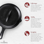 Cuisinel Cast Iron Skillet with Lid - 8"-inch Pre-Seasoned Covered Frying Pan Set + Silicone Handle and Lid Holders + Scraper/Cleaner - Indoor/Outdoor, Oven, Camping Fire, Grill Safe Kitchen Cookware