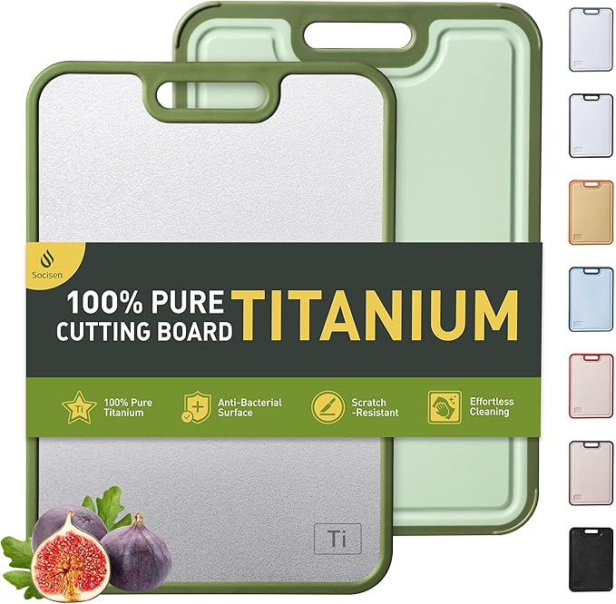 2 in 1 Pure Titanium Cutting Boards for Kitchen Chopping Board with Handle Large Big Small Kitchen Meat Butcher Block Not Stainless Steel Wood Bamboo Glass Rubber Plastic Silicone Acrylic Teak Sink