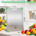 100% Pure Titanium Cutting Board with Grooves, Update Double Side Titanium Chopping Board, Silicone Anti-slip Stainless Cutting Boards for Kitchen 11 * 15 IN, Green