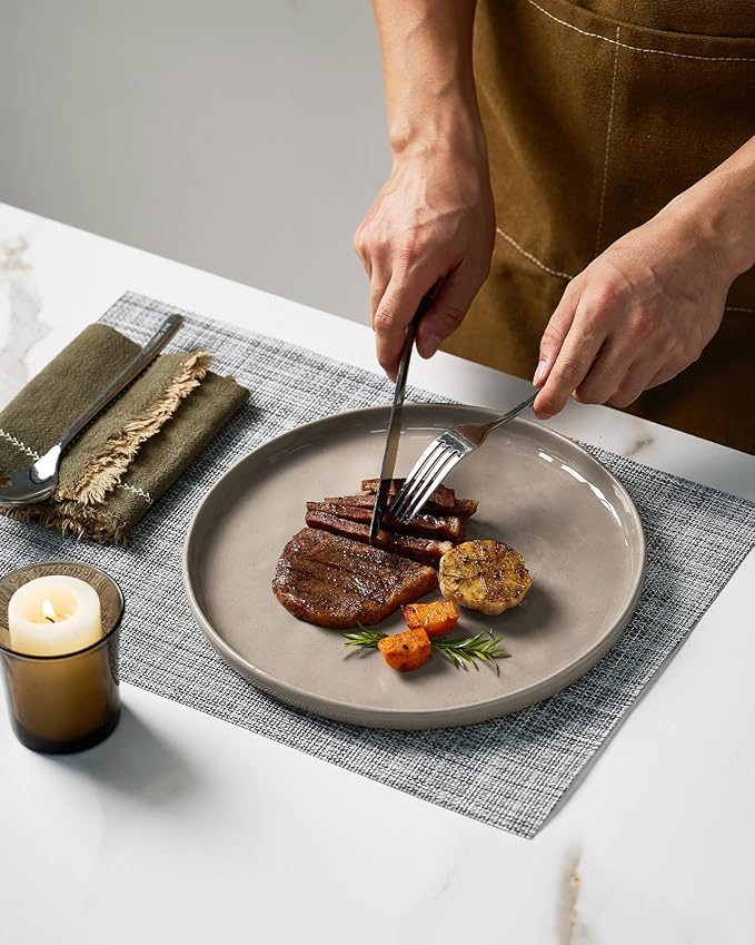 Famiware Mars Plates and Bowls Set, 18 Pieces Dinnerware Sets, Dishes Set for 6, Cinnamon Brown