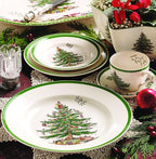 Spode Christmas Tree 4-Piece Dinnerware Setting - Fine Earthenware Holiday Tableware - Dishwasher & Microwave Safe, Festive Christmas Plates, Bowls, Mug - Holiday Dining Essentials