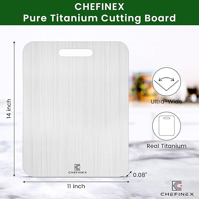 Pure Titanium Cutting Board – 14” x 11” x 0.08” – Ultra-Wide, Real Titanium, No Odor, Hygienic Surface For Fruits, Vegetables, Meat, Heavy-Duty Metal Chopping Mat for Kitchen (Large)