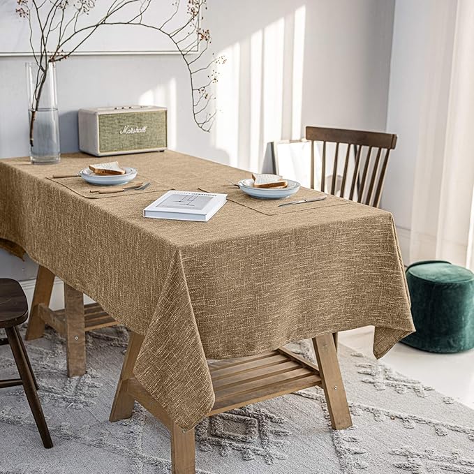 Waterproof Cotton Linen Tablecloths Square Dining Table Cloth, Wipe Clean Indoor & Outdoor Table Cover for Buffet Party and Banquets, Wrinkle Resistant（54"x54"） Coffee