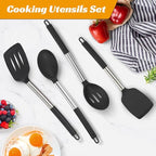 Kitchen Utensils Set of 4 Pack,Silicone Cooking Utensils Set for Nonstick Cookware,Perfect for Baking and Mixing,Spatula Set BPA Free,Dishwasher Safe,Black