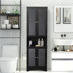 HOMCOM Tall Narrow Bathroom Storage Cabinet with Doors and Shelf Adjustability, Freestanding Linen Cabinet with 2 Cabinets and Countertop, Black