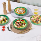 E-far Pasta Bowls Set of 4, 30oz Shallow Salad Bowls for Dinner Serving, 8.25" Stoneware Ceramic Bowl Plates for Noodle Soup, Microwave & Dishwasher Safe, Reactive Glaze, Green