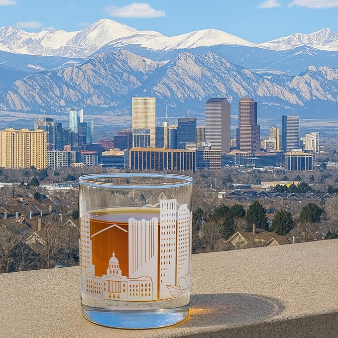 Greenline Goods – Denver, CO Skyline Whiskey Glasses (Set of 2), 10 oz – Rocks/Old Fashioned Tumblers