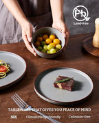 Famiware Mercury Plates and Bowls Sets, 18 Pieces Stoneware Dinnerware Sets, Dishes Set for 6, Microwave and Dishwasher Safe, Dark Grey