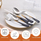 20 Piece Black Gold and Silver 18/0 Flatware Utensil Set for 4, Include Dinner Knife,Dinner Forks,Dinner Spoons,Salad Forks,Teaspoons,Silverware Set for 4, Dishwasher Safe