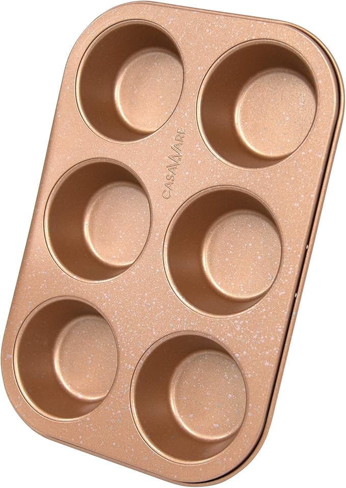 casaWare Toaster Oven 6 Cup Muffin Pan NonStick Ceramic Coated (Rose Gold Granite)