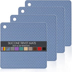 4 Pack Silicone Trivet Mat, Silicone Trivets for Hot Pots and Pans, Non-Slip & Heat Resistant Silicone Hot Pad for Kitchen Counter Mat Set, Soft Drying Mat, Jar Opener and Coasters, Square, Blue