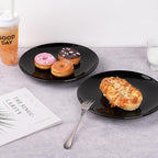 DELLING 10 inch Black Dinner Plates Set, Porcelain Dessert/Salad Plate, Serving Dishes, Dinnerware Sets, Scratch Resistant, Lead-Free, Microwave, Oven, and Dishwasher Safe - Set of 4