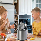 Kitchen Utensil Holder Silverware Organizer 360°Rotating For Counter Organizer Stainless Steel Storage Silverware Caddy 3 Compartment Flatware Spoon Spatula Tool Cutlery Container（Silvery）