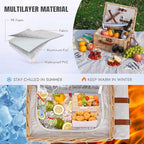 HappyPicnic Picnic Basket Set for 2 - Wicker Picnic Basket with Waterproof Blanket & Insulated Liner, Large Handmade Willow Hamper with Cutlery Kit for Outdoor, Picnic, Camping, Holidays (Flower)