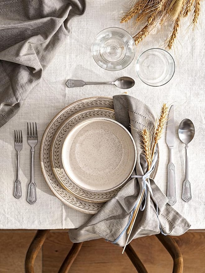 Dinnerware Sets for 4, 12 Piece Ceramic Dish Set with Plates and Bowls | Oven/Dishwasher/Microwave Safe | Ideal for Housewarming | Reactive Beige (10" Plate+8" Dish+27oz Bowl)