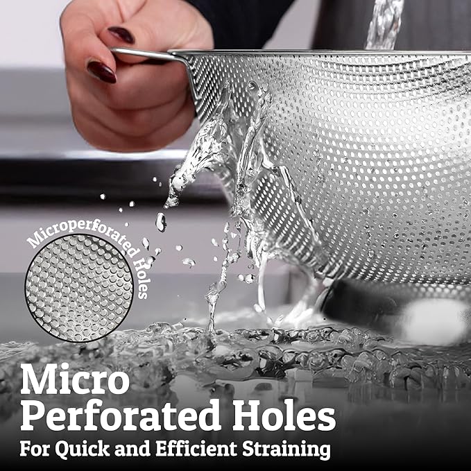 PriorityChef Premium Stainless Steel Colander for Kitchen, Durable Rice and Pasta Strainer with Handle, Rust-Resistant & Dishwasher Safe, 3 Qt