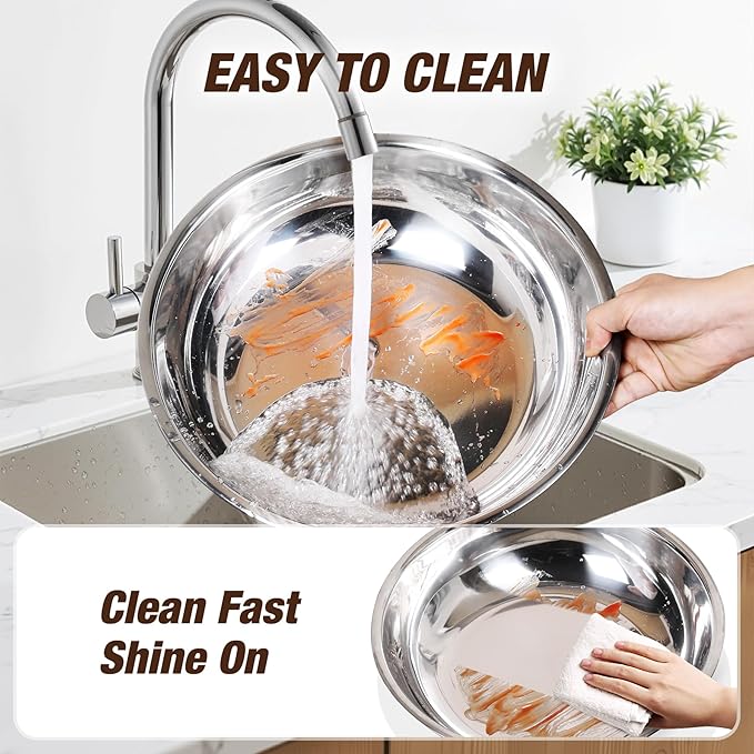 Gold Chafing Dishes for Buffet with Glass Lid (5QT, 4 Pack), Round Stainless Steel Chafers and Buffet Warmers Sets with Lid Holder, Rolled Edge Design, for Catering Events, Parties, Weddings