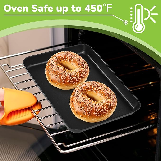 E-far Toaster Oven Pan with Rack Set, 10.5 x 8 x 1 Inch Nonstick Small Cookie Baking Sheet with Cooling Rack, Non-Toxic & Easy to Clean
