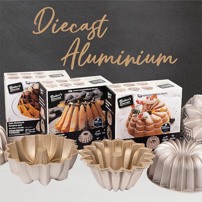 Baker's Secret for Fluted Cake Pan, Fluted Cake Pans, Perfect for Fluted Cakes, Die Cast Aluminum Cake Pans, 2 Layers Non-stick Coating, Novelty Cake Pan - The Cast Aluminum Collection (Classic)