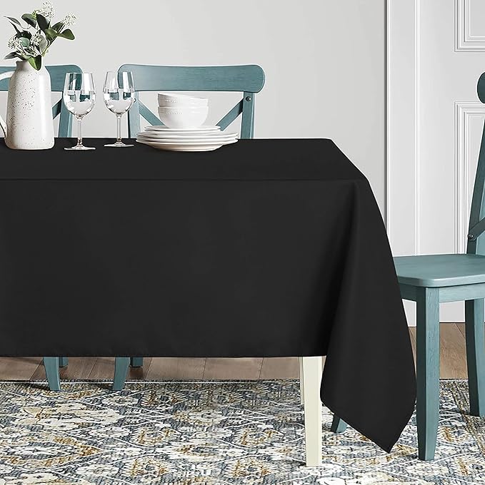 sancua Rectangle Tablecloth - 54 x 120 Inch - Water Resistant Spill Proof Washable Polyester Table Cloth, Decorative Fabric Table Cover for Dining Tables, Buffet Parties and Camping, Black