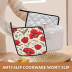 Red Poppy Flowers Pot Holders Set of 2 Heat Resistant Potholders,Fire Oven Hot Pads for Kitchen Cooking Baking Barbecue