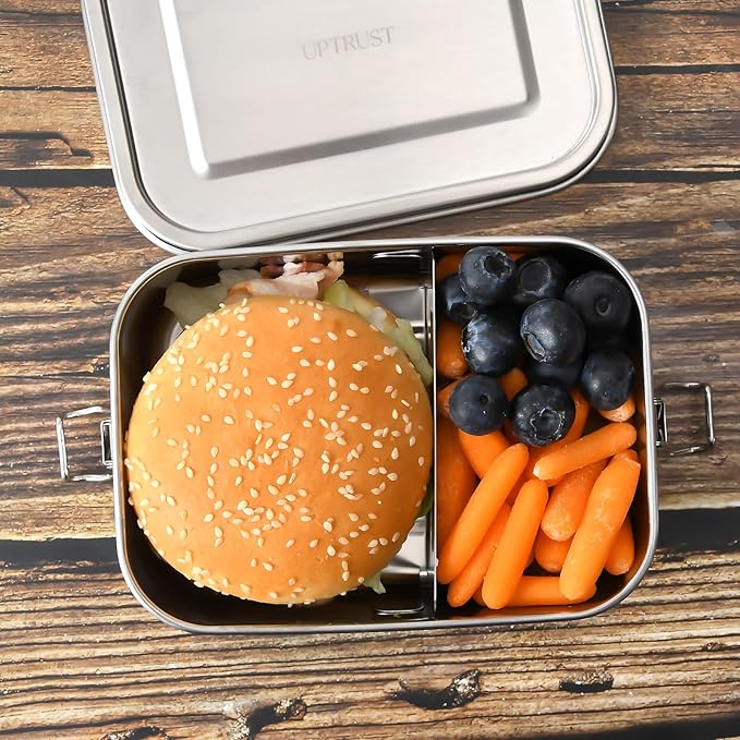 UPTRUST Leak Proof Stainless Steel Lunch Food Container, 1200ML/40oz Large Bento Boxes Metal Lunch Box for Kids or Adults - Lockable Clips Adjustable Divider included